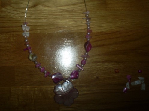 Here the necklace is half way completed.