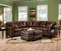 Brown leather sectional sofa set