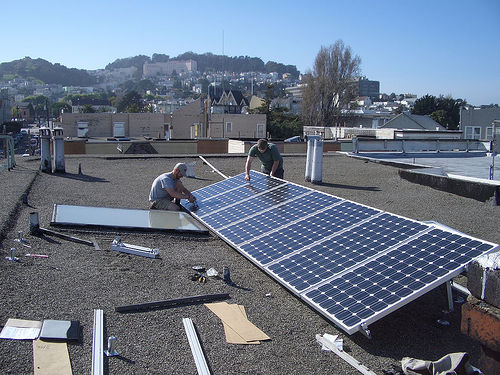 Solar cell installation in San Francisco. Photo by bkusler.