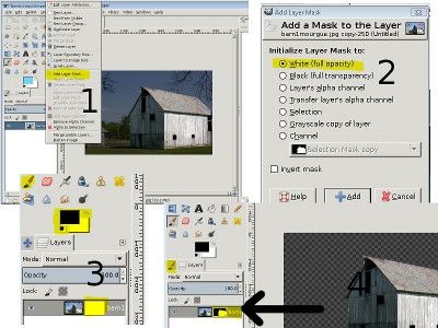 GIMP layer mask tutorial screenshots