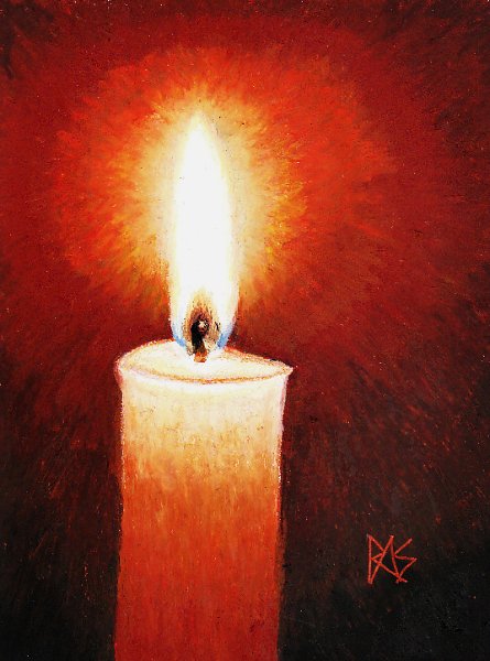 Candlelight, 8 1/2" x 11" Sennelier oil pastels on paper, by Robert A. Sloan.