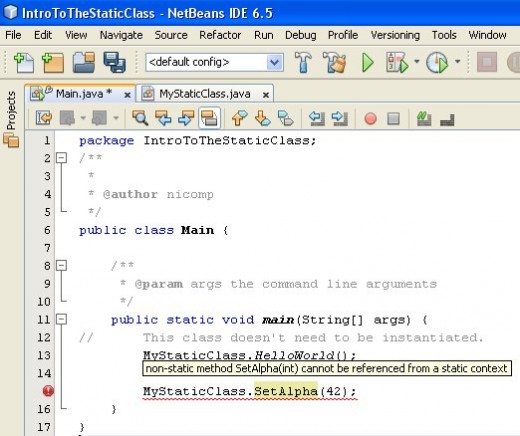 Figure 04 - The main() is broken because a non-static method cannot be accessed from a class reference.
