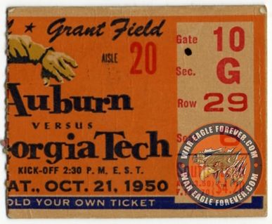 1950 Auburn-Georgia Tech Football Ticket Stub