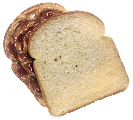 This photograph of a peanut butter and jelly sandwich was produced by the United States federal government, and is thus in the public domain.