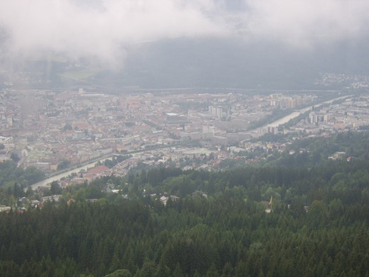 Innsbruck getting further away as our first cable car climbs