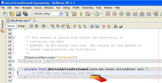 Figure 06 - The Code View and the newly created Click Event handler