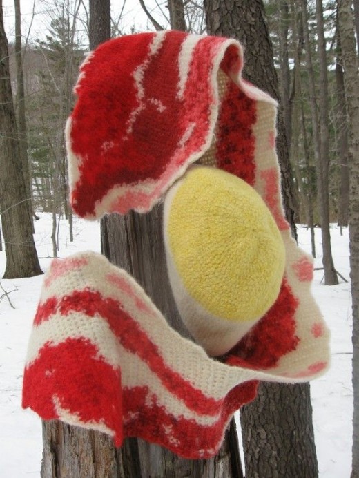 Warm your head, neck &amp; taste buds with this handmade Bacon Scarf set! by OscarsOstrich on Etsy