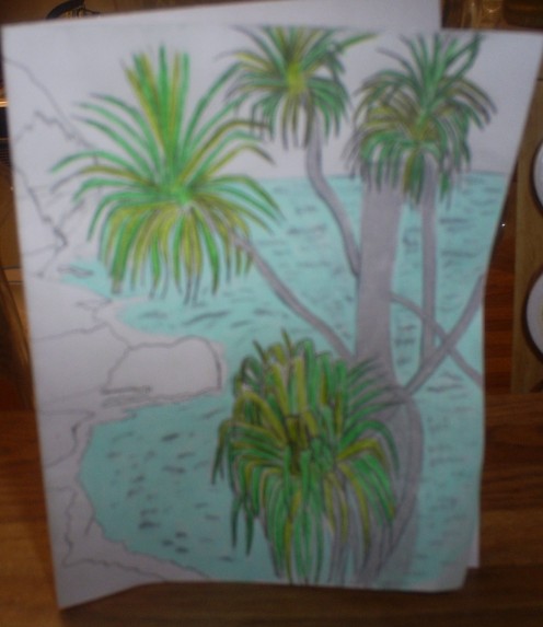 Here I used two different colors of green for the palm fronds.