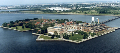 Ellis Island is closer to the New Jersey shore but officially within New York State.