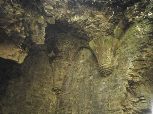 Still hanging in there, Decoration in a ruined tower at Llan Gibby Castle