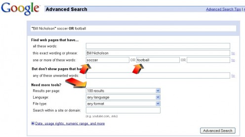 Figure 02 - Entering search requirements into the Google Advanced Search page