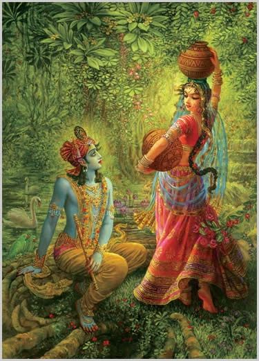 "Jai Sri"Krishna tries to get the attention of his beloved Radhika, but she dismisses him.