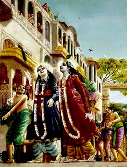 "Krishna and Balarama Enter Mathura" Copyright BBTThe two divine brothers enter the kingdom of their enemy uncle, King Kamsa.