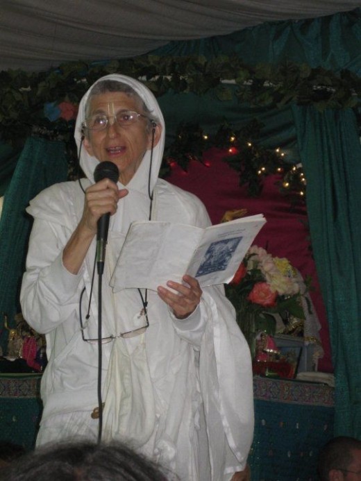 Speaking from her spiritual teachers' books
