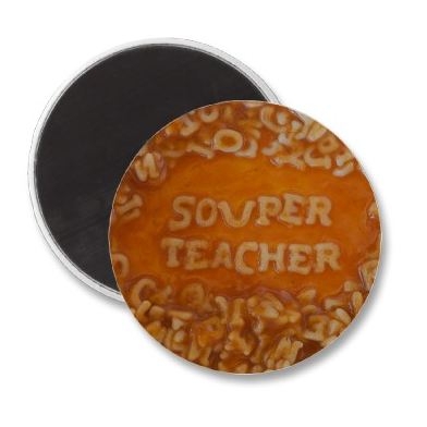 Different size round and square magnets with noodle messages.
