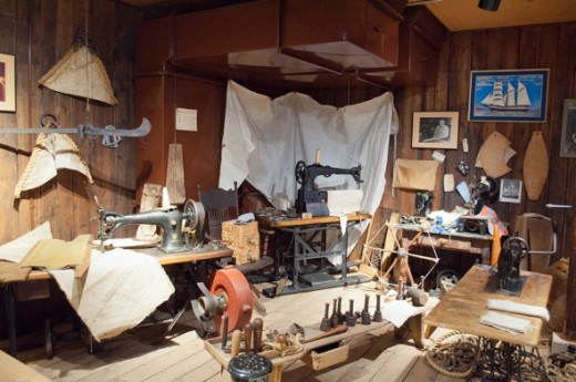 Old sewing machines and other clothes making tools.