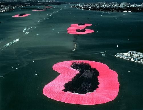 Christo and Jeanne-Claude--married couple and environmentalists wrap islands in Miami.