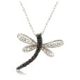 10k White Gold Black and White Diamond Dragonfly Pendant (1/5 cttw, I-J Color, I3 Clarity), 17"