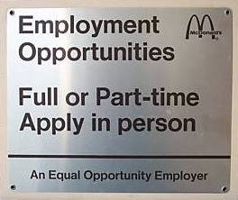 Author's ersonal photo from a wall in an Ohio McDonalds(R) before a remodel. Always hiring?