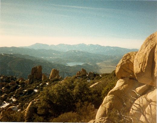 Looking down from the top of The Pinnacles.  Below is Lake Silverwood and The Cajon Pass in the distance.