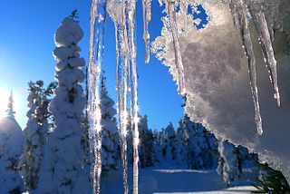 Icicles in the sunshine in Ruka, Finland