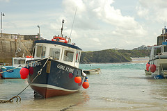 Posh Restaurants in Newquay and Newquay Harbour: Fishing Boat in Newquay Harbour, Cornwall.   