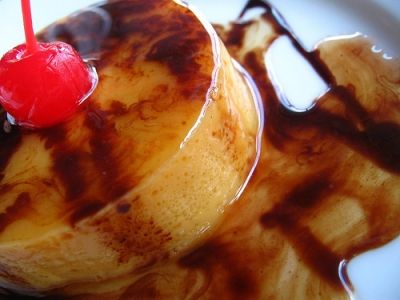 This Leche flan has a different twist of chocolate caramel syrup and cherry on top! 