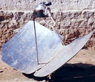 A solar kettle in Tibet, concentrating solar energy in order to heat water