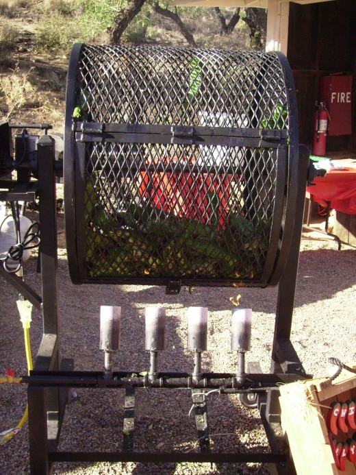 Green Chiles being roasted at the Chile Willy's booth.