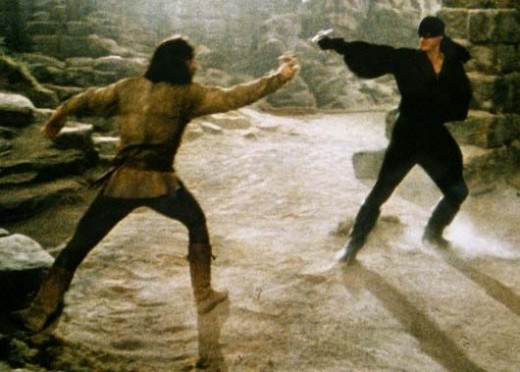 The Dread Pirate Roberts duels Inigo Montoya on the Cliffs of Insanity