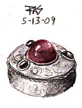 Sketch of a glass gemmed silver Renaissance museum replica pillbox by Robert A. Sloan, Derwent Graphitints.