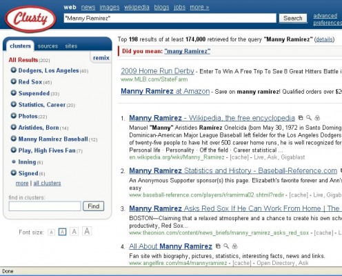 Screen shot from Clusty.com