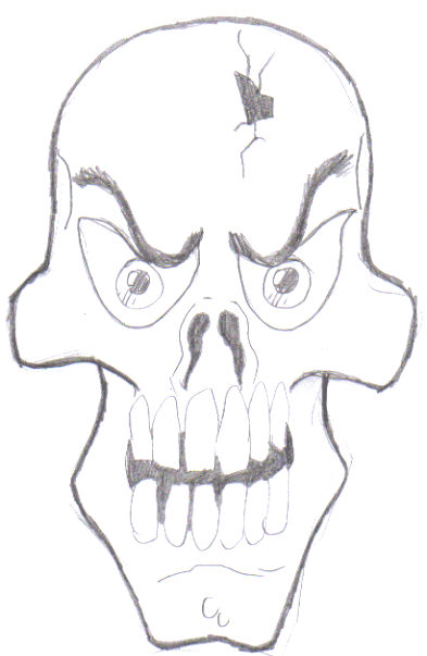 A cartoon skull, not exactly a perfect skull example, but it does show the variations you can draw skulls.