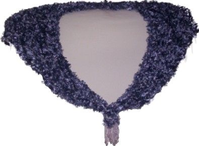 Another triangular shawl handknitted using Silver Grey 'Feathers' yarn, up to 90cm (35") maximum width around shoulders x 25cm (10") maximum depth at back point, and has a pearly plastic clasp and 5 iridescent &amp; pearly beaded drops hanging from e