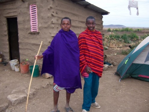 Some local Maasai boys at the village, who were more interested in my tent than in me.