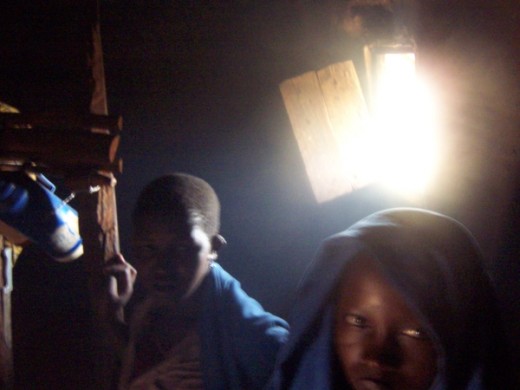 The inside of the huts are dimly lit.