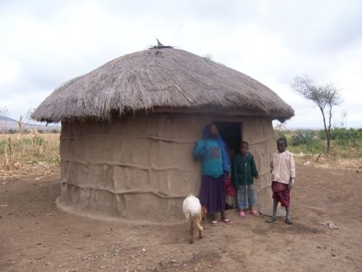 Typical Maasai hut made from clay and straw.