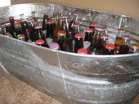 soda bottles in metal tub