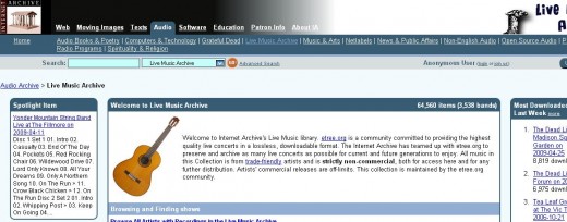 Snapshot taken from http://www.archive.org/details/etree
