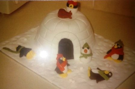 Playing Penguins Igloo Christmas Cake