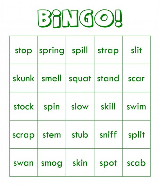 S-Blends Bingo card that I made on the computer