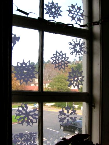 Window with Paper Snowflakes