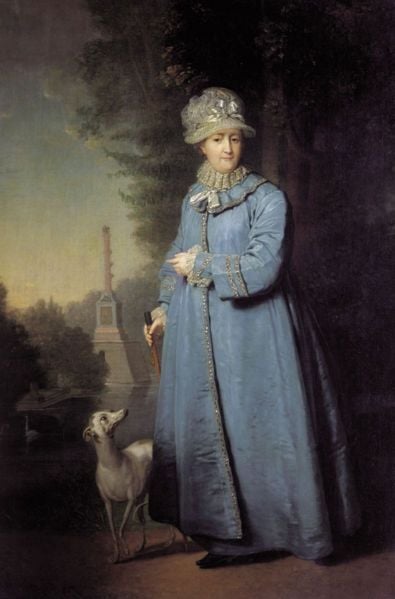 Portrait of the aging Catherine The Great with an Italian Greyhound.