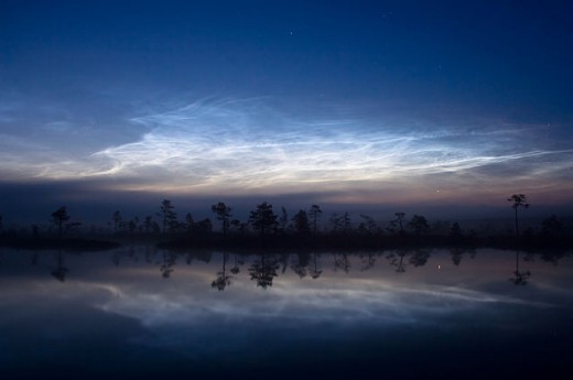 Noctilucent clouds, Kuresoo bog, Soomaa National Park, Estonia.