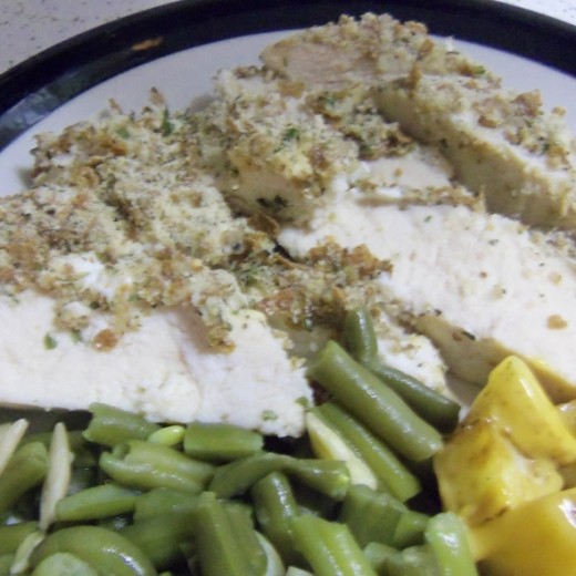 Serve with green beans and almonds, with cheese potatoes.