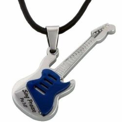 Guitar with Etched "Sing Praise" Stainless Steel Necklace