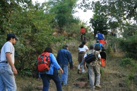 Tourists trekking in the jungle in India