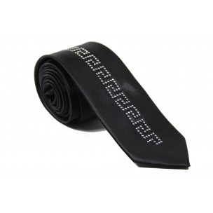 Mens Black Slim Tie Diamante Studded Bling V Italian 
