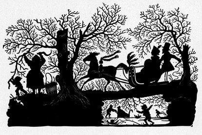 This silhouette sleigh scene is a beautiful black and white piece of clip art. Please visit the Web site (provided below) to download it.Courtesy of Reusable Art.