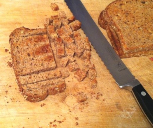 Cut into small cubes using a sharp bread knife